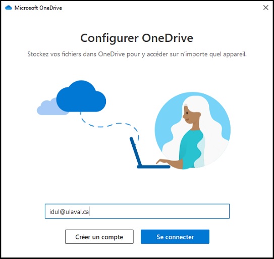 Fenêtre web permettant de configurer OneDrive en se créant un compte ou se connectant